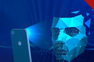 Anatel exigirá reconhecimento facial em linhas de celular, e a imagem mostra uma ilustração de reconhecimento facial sendo feito por um smartphone, em imagem de arquivo