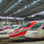 Espanha decreta 3 dias de luto por colisão de trens, e a imagem mostra trens de alta velocidade da Renfe alinhados em uma estação espanhola, em foto de arquivo