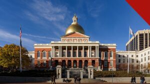 campanha para revogar lei do aborto em Massachusetts, e a imagem mostra a Massachusetts State House, sede do governo estadual em Boston, onde a coleta de assinaturas foi anunciada em coletiva