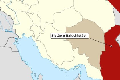 Comandante do Basij morta em emboscada: mapa do Irã destaca a província de Sistão e Baluchistão, no sudeste do país