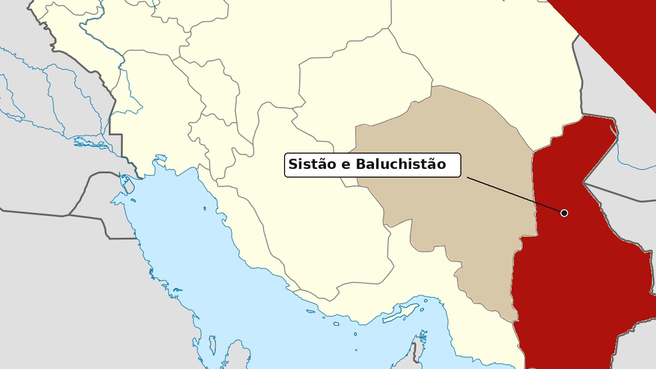 Comandante do Basij morta em emboscada: mapa do Irã destaca a província de Sistão e Baluchistão, no sudeste do país