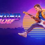 Filme da banda Petra: arte oficial de Beyond Belief, com o jovem roqueiro Andy e sua guitarra em cenário retrô dos anos 1980
