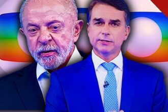 Lula e César Tralli na tela do debate da Globo segundo turno, acompanhado ao vivo pelo Hugo Gospel