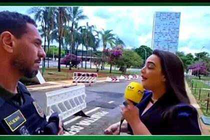 Jornalista abordada ao vivo no Congresso: Déborah Sena, da Auri Verde Brasil, discute com policial legislativo durante transmissão