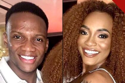 Diogo Vitório ex de Patrícia Ramos ao lado da influenciadora em foto da época do casamento, ele de camisa branca e ela de vestido branco em festa com balões