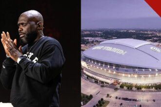 Pastor Philip Anthony Mitchell em oração e vista aérea do AT&T Stadium, palco do evento ACCESS da Igreja 2819