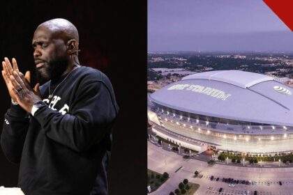 Pastor Philip Anthony Mitchell em oração e vista aérea do AT&T Stadium, palco do evento ACCESS da Igreja 2819