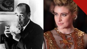 O escritor C.S. Lewis ao lado da cineasta Greta Gerwig, diretora do novo filme de Nárnia da Netflix e alvo da petição contra Greta Gerwig criada por fãs cristãos