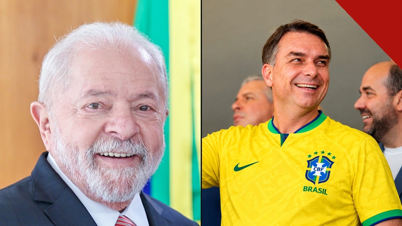 Voto dos presos no segundo turno: presidente Lula sorrindo ao lado de Flávio Bolsonaro com a camisa da seleção brasileira