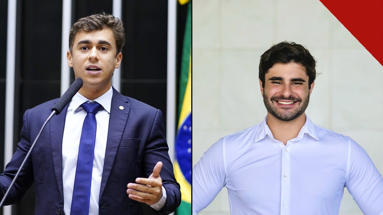 Nikolas Ferreira na tribuna da Câmara e Pedro Rousseff, que pediu à PGR a apreensão do passaporte de Nikolas Ferreira