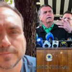Carlos Bolsonaro visita Jair Bolsonaro: o senador eleito em frame do vídeo do relato e o ex-presidente Jair Bolsonaro em coletiva no Senado Federal