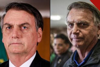 Jair Bolsonaro em 2019 e em 2025, em montagem que compara o rosto nas duas épocas, no debate sobre a suposta rinoplastia de Bolsonaro