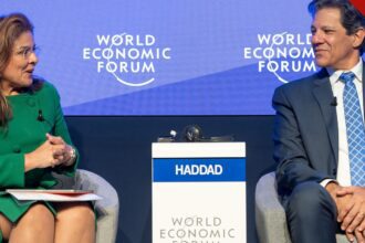 Haddad defendeu boicote a empresas: Fernando Haddad em painel do Fórum Econômico Mundial em Davos, em 2023
