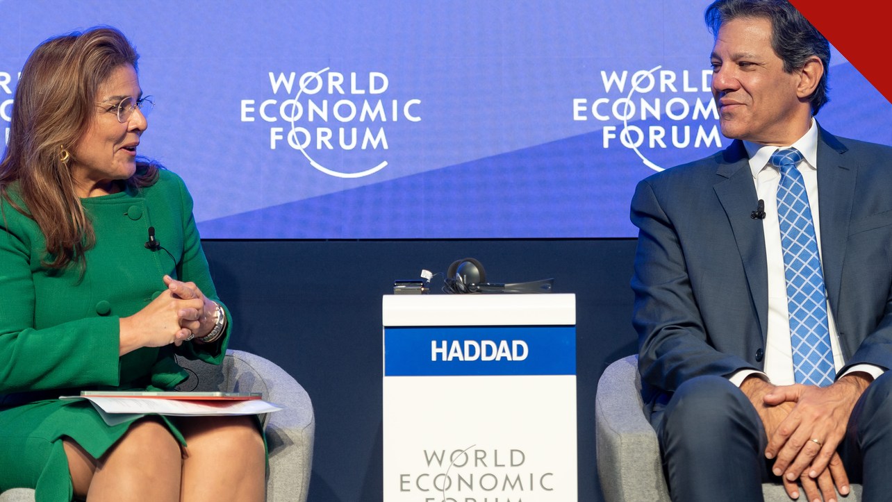Haddad defendeu boicote a empresas: Fernando Haddad em painel do Fórum Econômico Mundial em Davos, em 2023