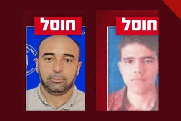 Comandante do Hamas eliminado: Mohammed Abd al-Khalek Hala (à esquerda) e Ahmad Jabrin Tawfiq Dalha no cartaz de divulgação do Exército de Israel