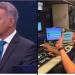 Leandro Magalhães valoriza equipe: apresentador na bancada do News Noite e o diretor Nicko Soares na sala de controle do SBT News