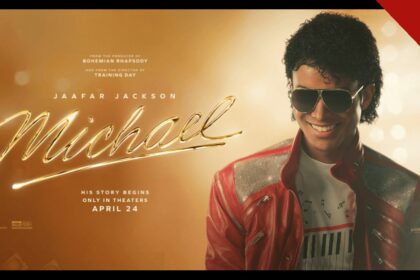 Filme de Michael Jackson: arte oficial da Lionsgate com Jaafar Jackson caracterizado como o Rei do Pop