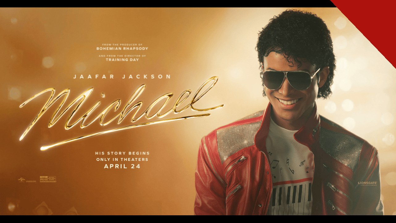 Filme de Michael Jackson: arte oficial da Lionsgate com Jaafar Jackson caracterizado como o Rei do Pop