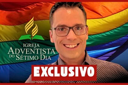 Pastor diante da bandeira LGBT com o logo da Igreja Adventista do Sétimo Dia, capa exclusiva do Hugo Gospel