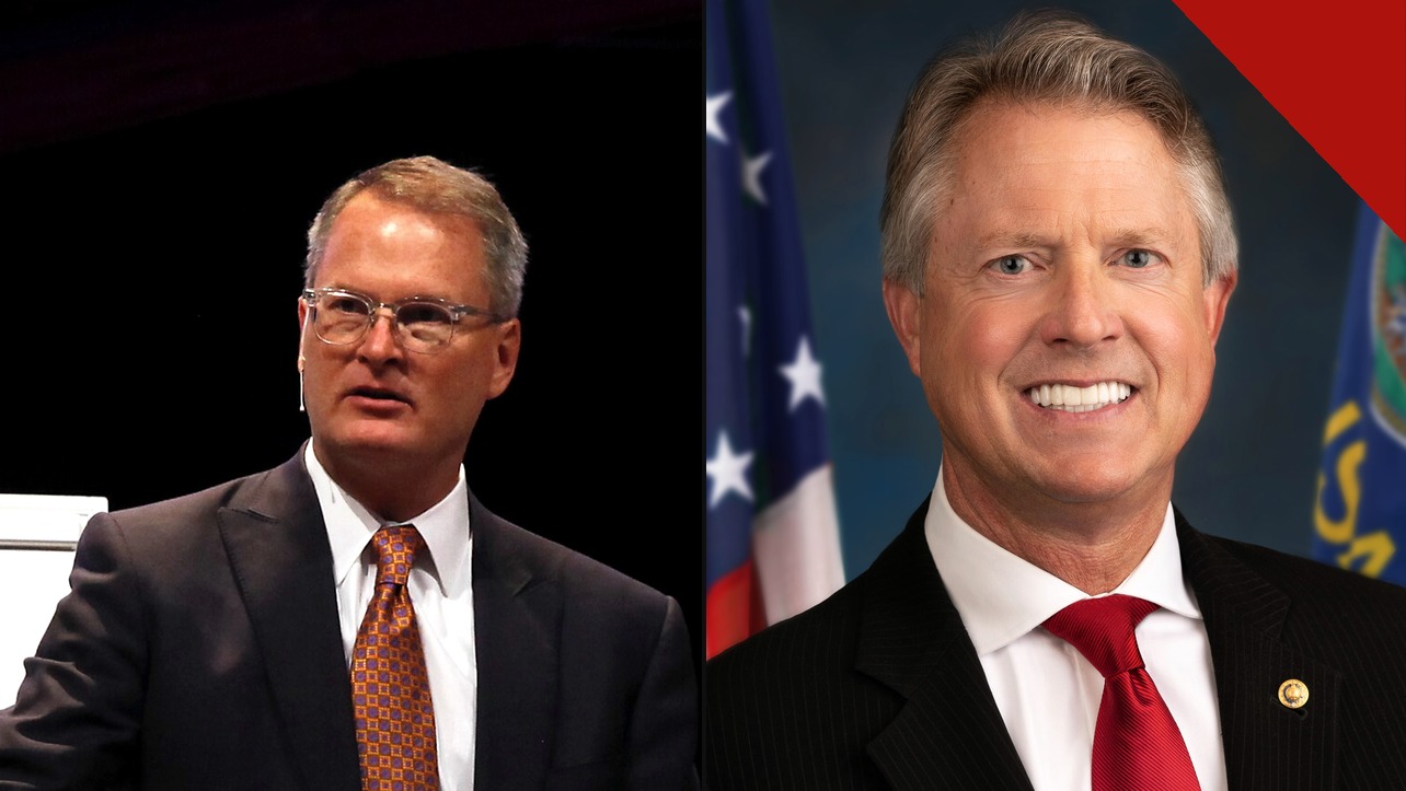 Pastor candidato ao Senado: Adam Hamilton prega na Church of the Resurrection e o senador Roger Marshall em retrato oficial