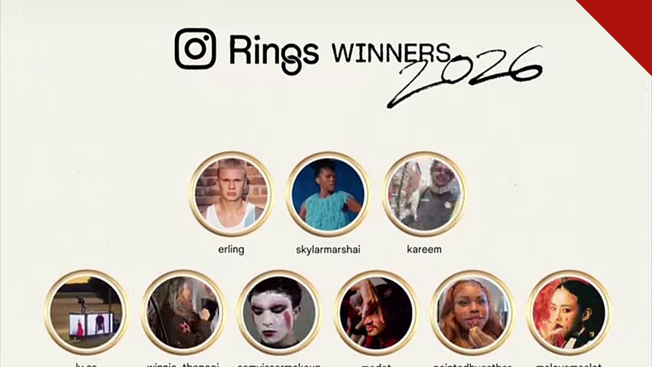 Vencedores do Instagram Rings 2026 exibidos nos anéis dourados oficiais do prêmio