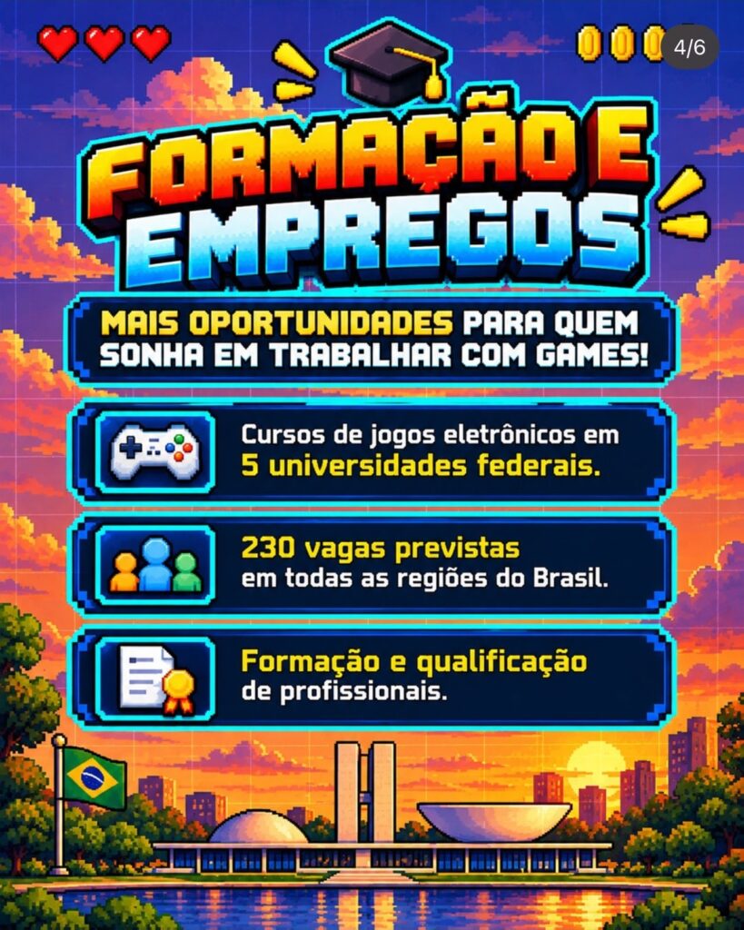 Card oficial de formação e empregos do programa de games: cursos em 5 universidades federais e 230 vagas