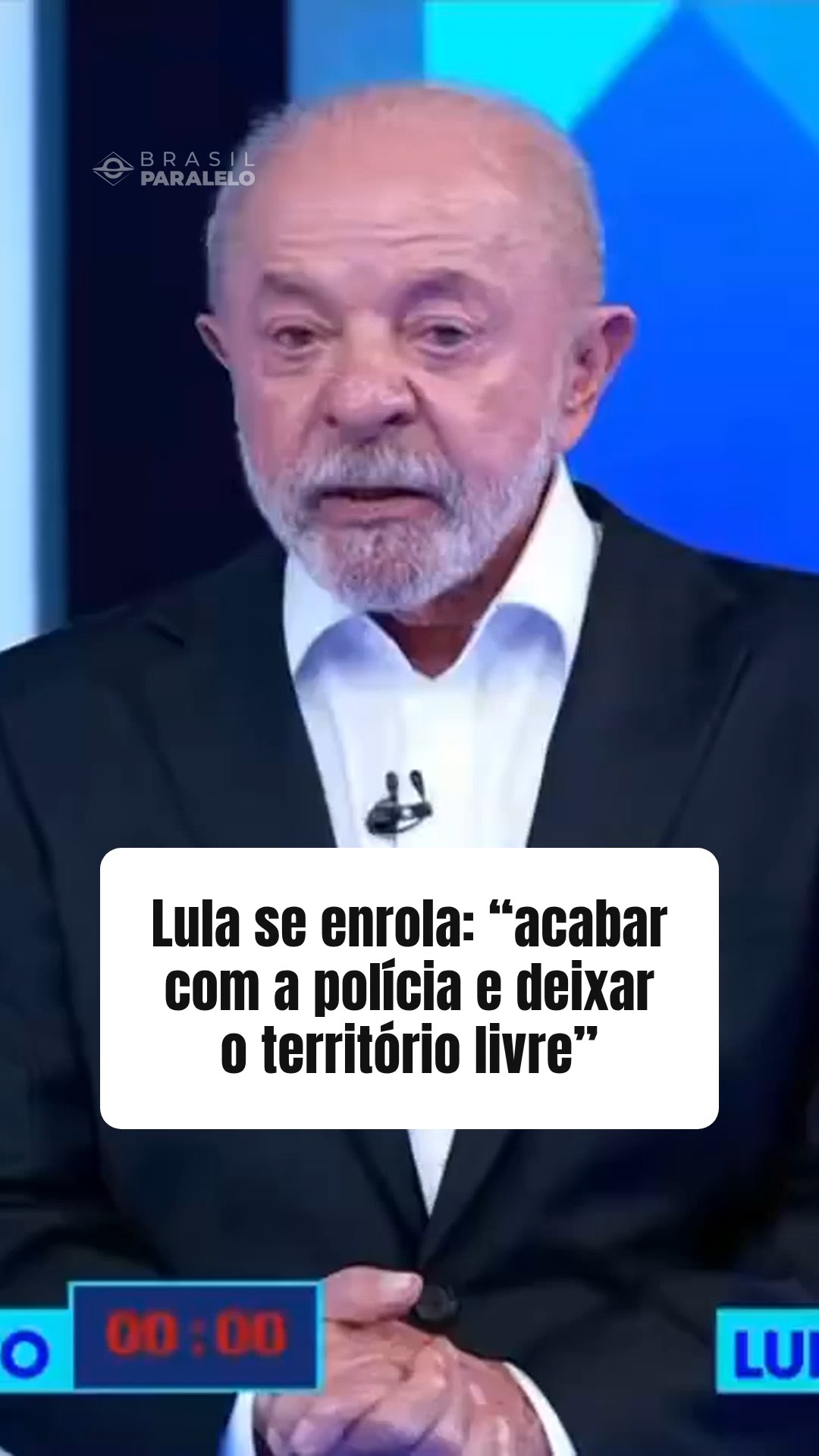 Card do vídeo da Brasil Paralelo com a frase de Lula sobre acabar com a polícia no debate