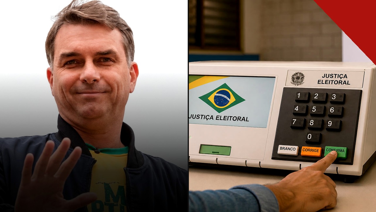 Flávio Bolsonaro e urna eletrônica | Reprodução | Instagram @portalinvesti | Internet