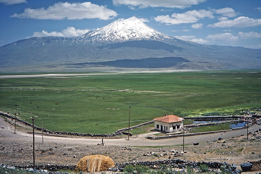 madeira de Durupinar enviada para datação é a novidade da pesquisa no leste da Turquia, e a imagem mostra o monte Ararat, na fronteira entre Turquia e Armênia