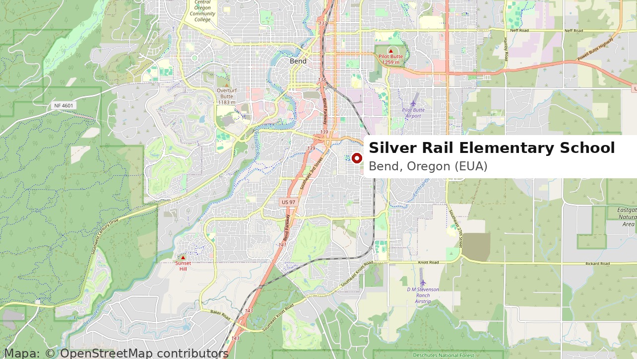 Mapa com a localização da Silver Rail Elementary School, em Bend, no Oregon