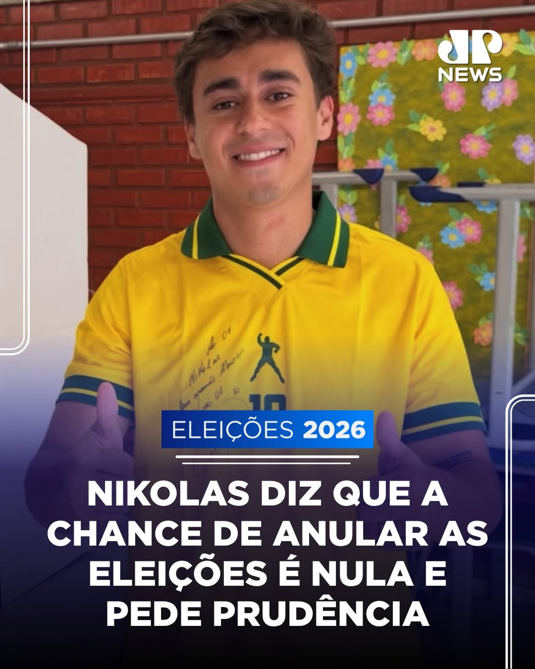 Cartão da Jovem Pan News com a manchete sobre a declaração de Nikolas Ferreira acerca da anulação da eleição
