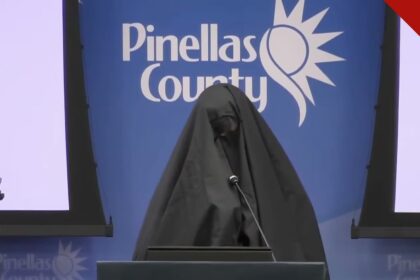 Mulher de burca no púlpito enquanto oração islâmica interrompe reunião do condado de Pinellas, na Flórida