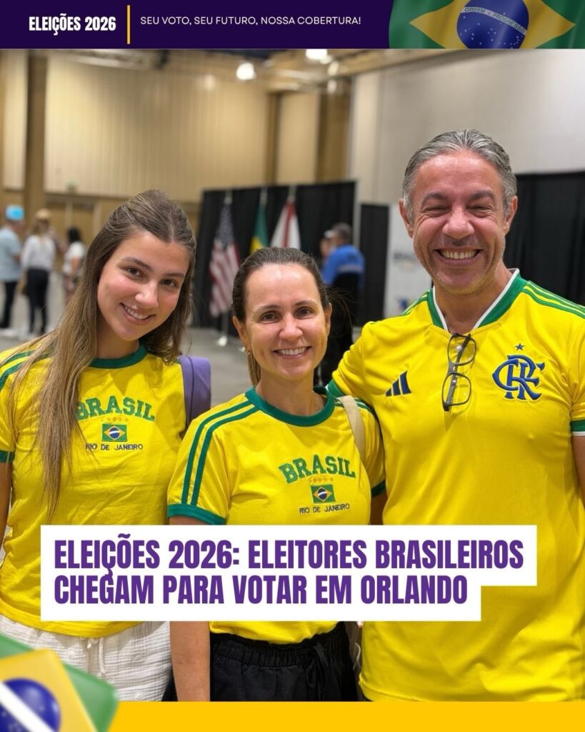 Eleitores brasileiros no local de votação em Orlando