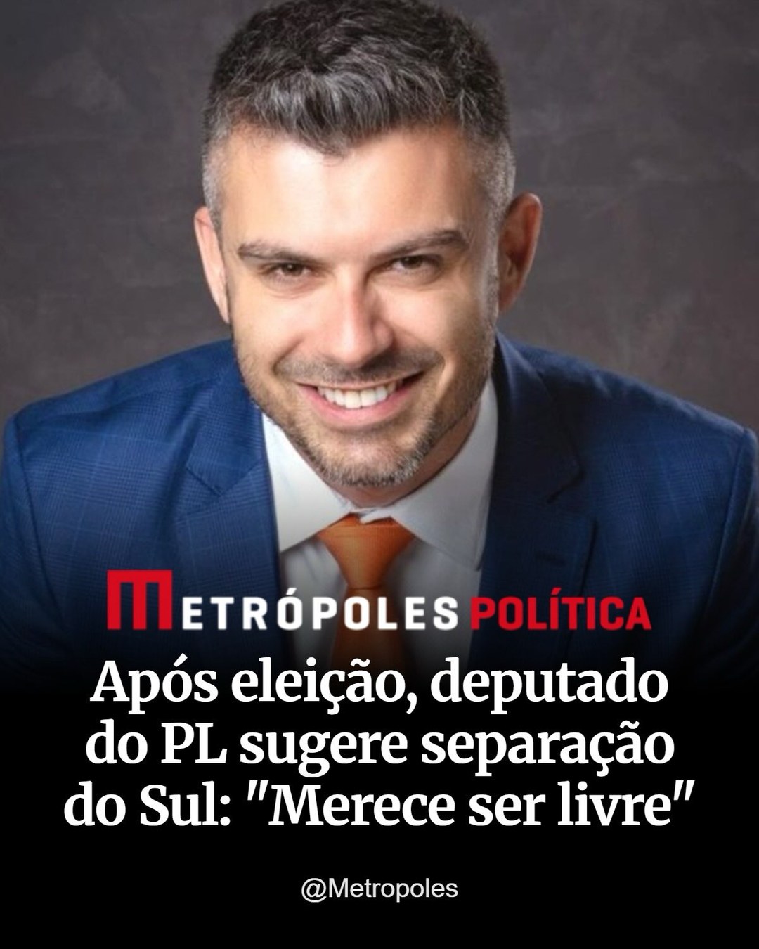 Card do Metrópoles Política com o retrato de Bruno Souza e a manchete sobre a separação do Sul