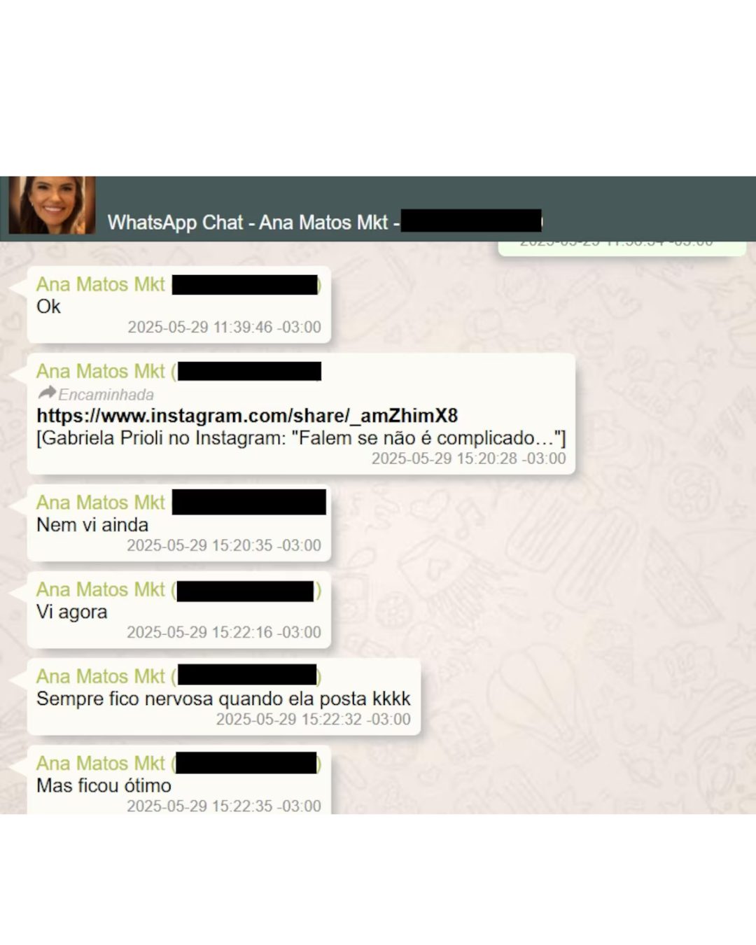 Print de conversa atribuída a Daniel Vorcaro sobre Gabriela Prioli e o Banco Master